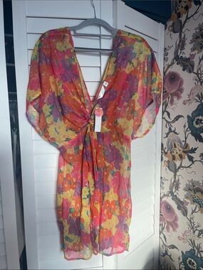 Lulu's Floral Sheer Swim Coverup in Pink, Orange, Yellow, Purple, Green